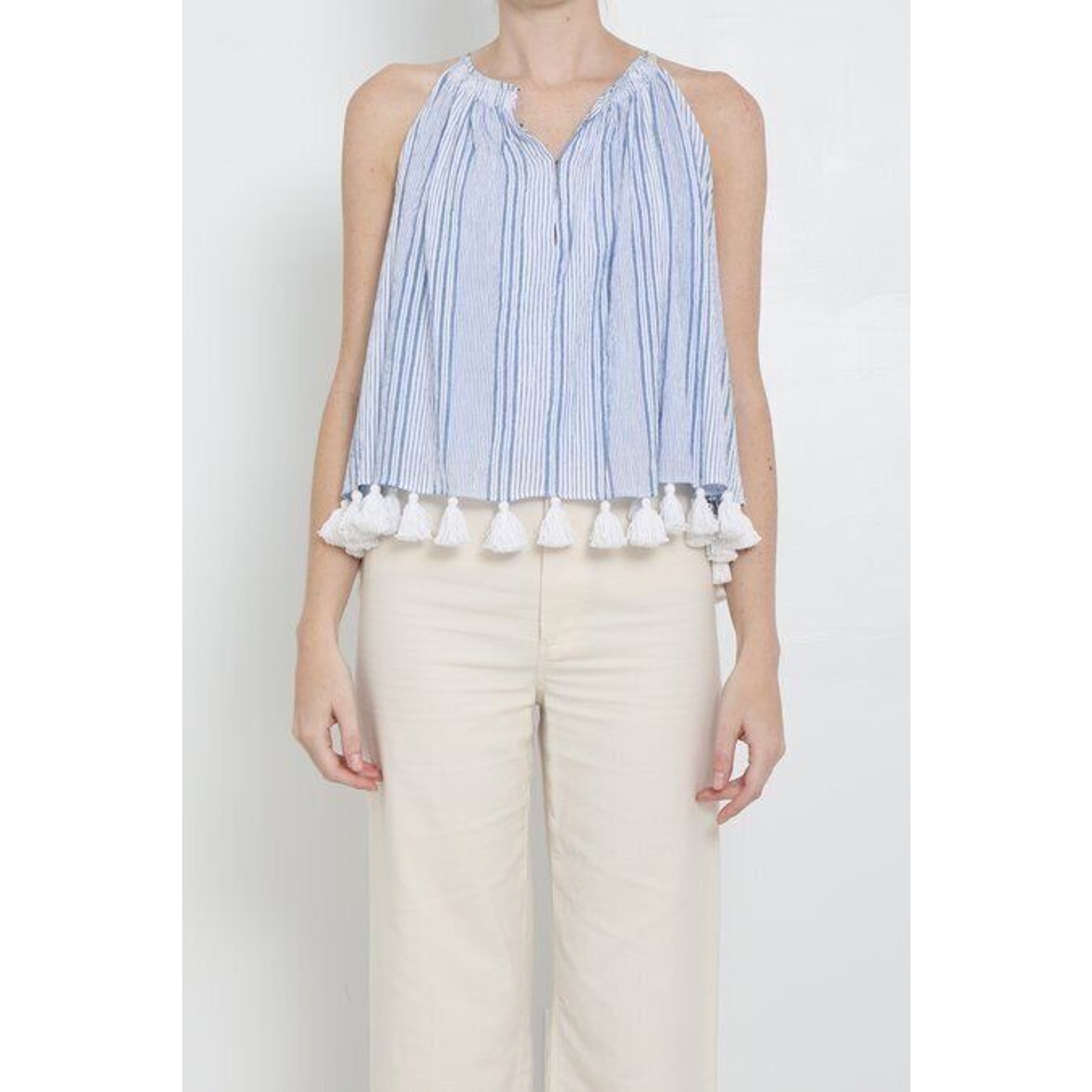 Apiece Apart Sz 0 Xs Blue White Stripe Tassel Trim Tank Top Galisteo Nwt